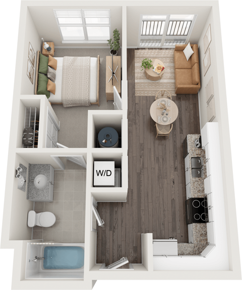 Kenwood 1 Bed 1 Bath Floor Plan at South 16 At The Bridges, Roanoke, 24016